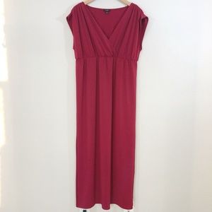 Talbots Burgundy V-Neck Short Sleeve Maxi Dress